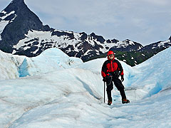Mendenhall glacier with 
      mountains in the background
