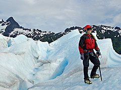 Mendenhall glacier with 
      mountains in the background