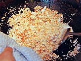Blending coconut and radish into shrimp mixture