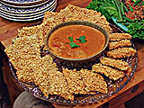 Coconut Peanut Dip with Crispy Rice Crackers