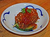 Shrimp toast dressed with plum sauce