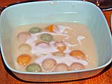 Plain, pandan, kabocha, and taro floating lotus