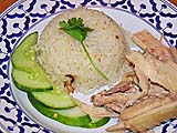 Chicken fat rice with steamed chicken and cucumber