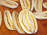 Bananas halved lengthwise