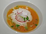 Vegetable bisque with Dungeness crab and daikon foam