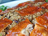 Close-up of the sticky rice stuffing